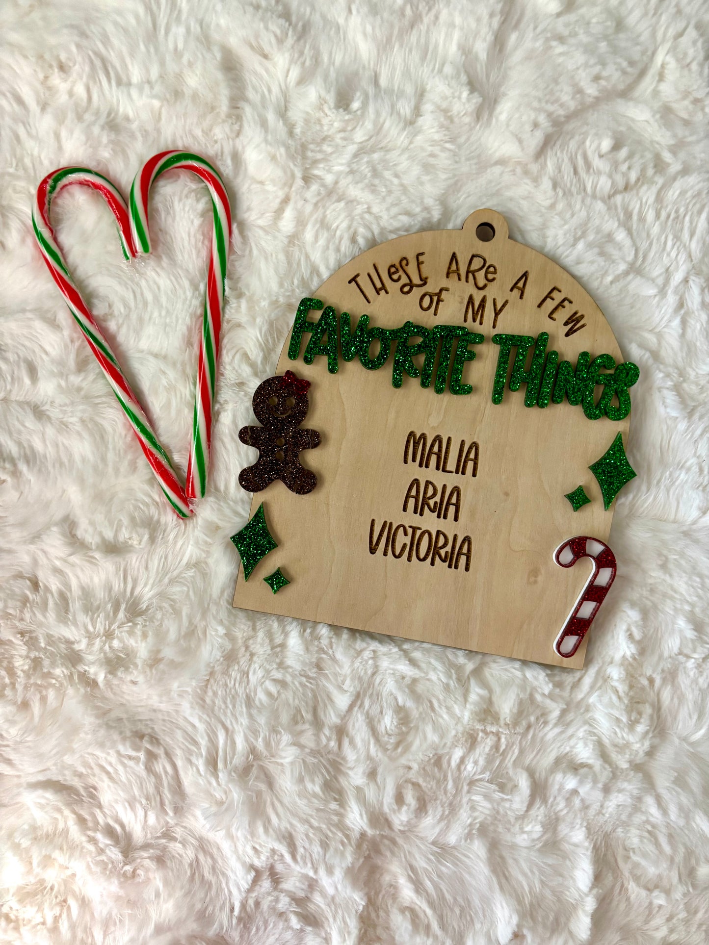 Custom Ornament - Favorite Things “Green Glitter”
