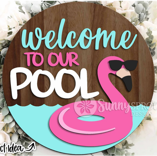 Flamingo Pool Float Round Sign